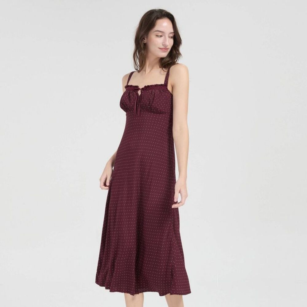 Women's Midi Empire Waist Dress - A New Day Berry Red Polka Dots L